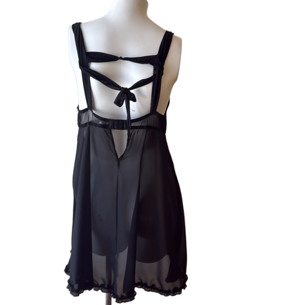 Inner Secret Black Sheer Embroidered Babydoll Gown Large - Picture 4 of 6